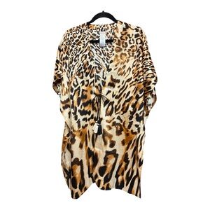 Chico’s Leopard Print Bat Sleeves Ocelot Kimono Yukata Travel Cover-Up L/XL